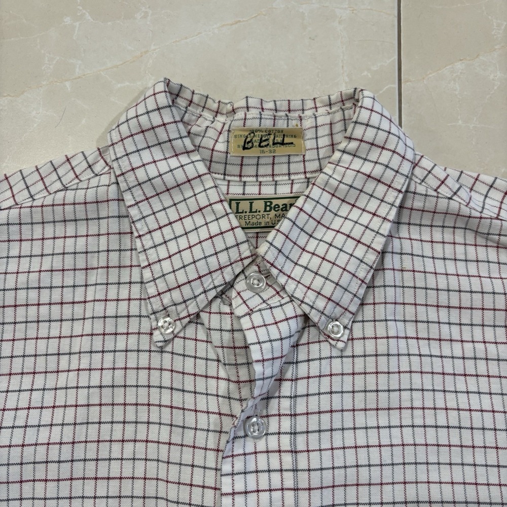 Vintage LL Bean OCBD Shirt Oxford Single Needle 16-32 Plaid Preppy Outdoors 90s